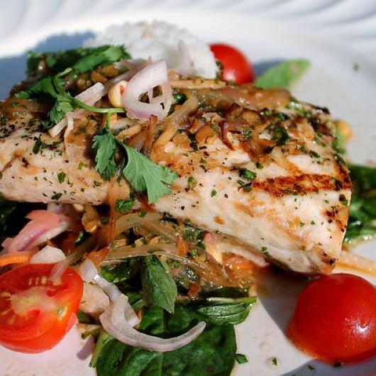 Broiled Gulf Fish with Brown Rice and Citrus Tomato Salad