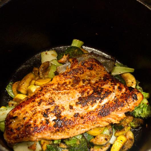 Blackened Red Fish with Vegetable Saute